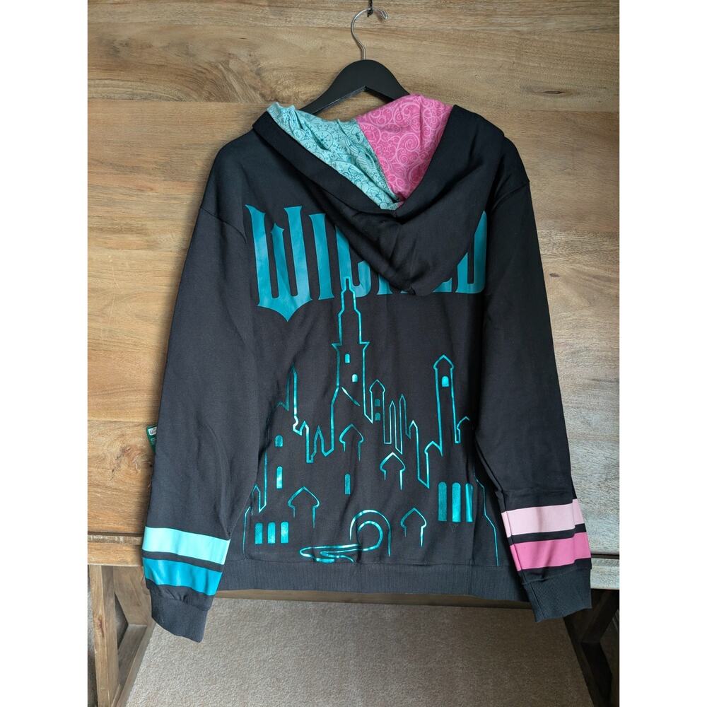 Wicked Elphaba & Glinda Split Hoodie Womens Large Black Green Long Sleeve NWT - Picture 2 of 4